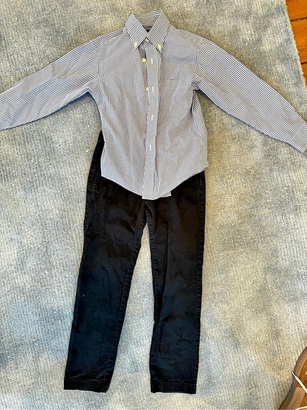 Brooks Brothers Boys Non-Iron Gingham Dress Shirt Blue & White & Crew Cuts Size